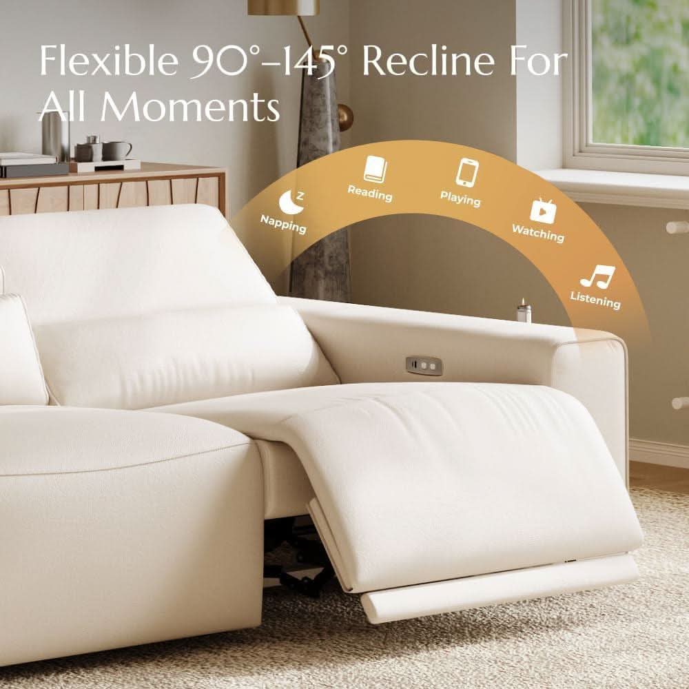 Beige Leather Modular Sectional