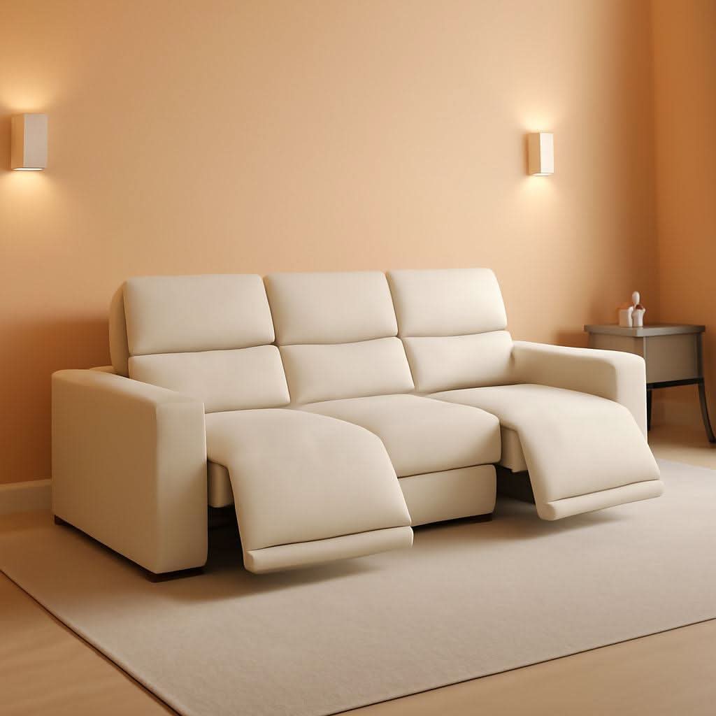 Beige Leather Modular Sectional