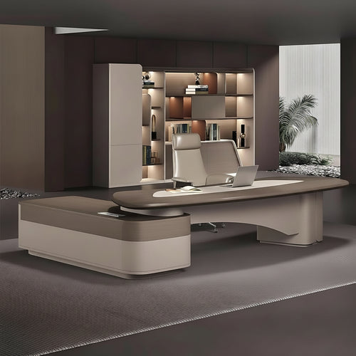 Modern office desk, set against a neutral office background.
